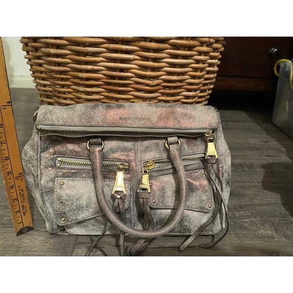 Aimee Kestenberg Soho Gunmetal Metallic Nubuck Leather Satchel Shoulder Bag - Picture 1 of 7